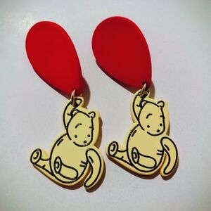 Red and Cream Bear Earrings